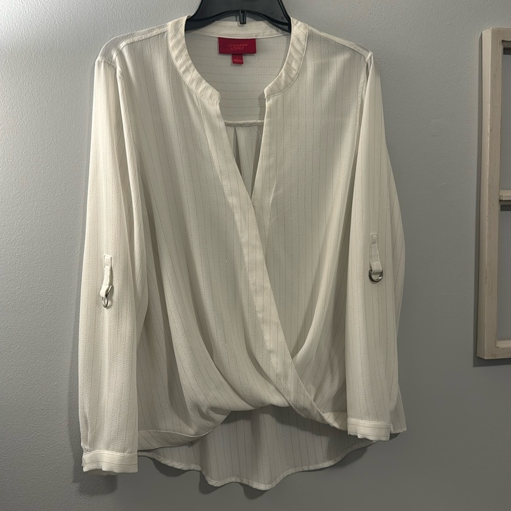 Jennifer Lopez (White w Silver Stripes) Sz Lrg (swipe for material)